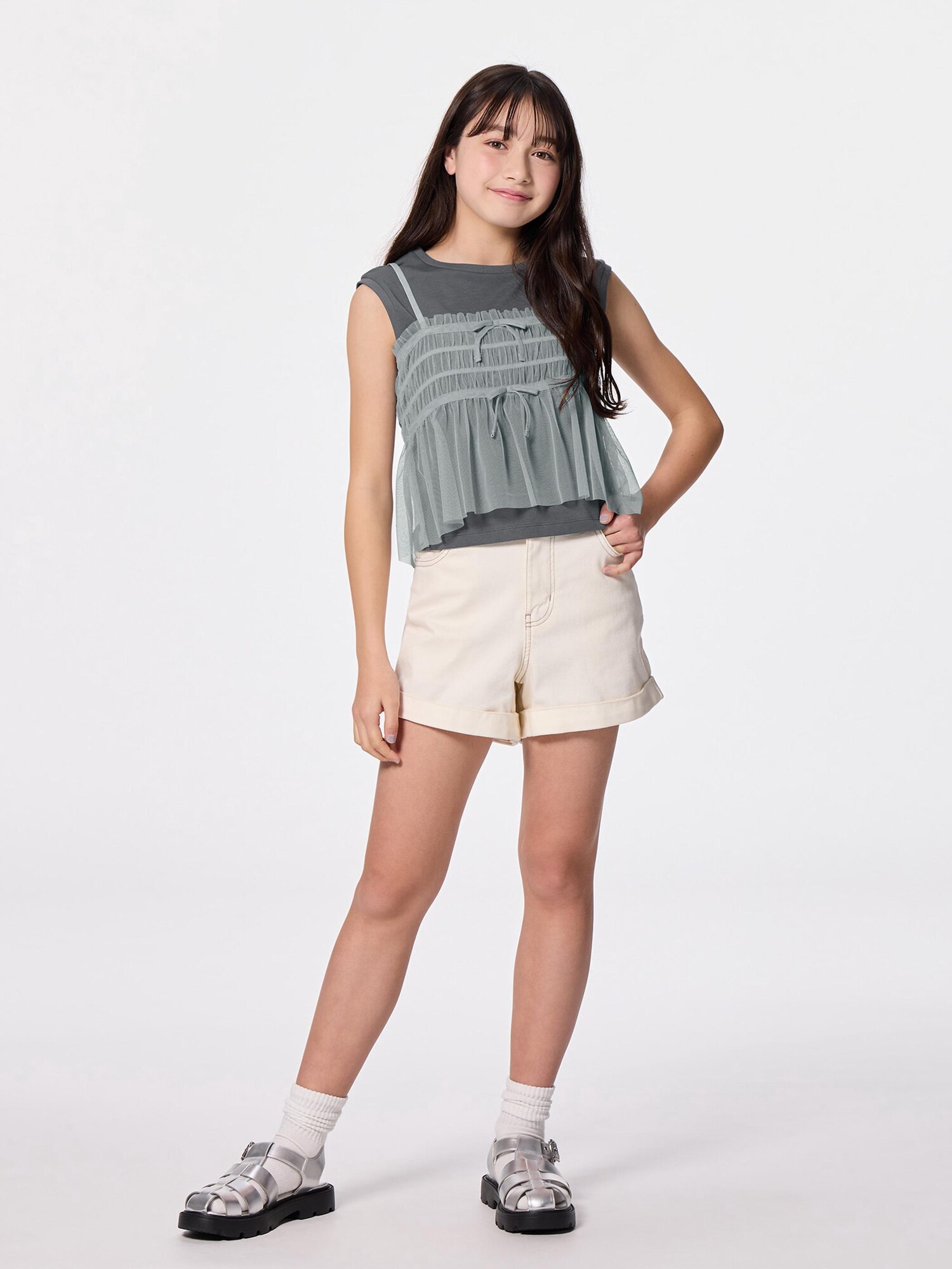 [新品未使用]ラヴィエール　キャミソール2点セット GU公式 | GIRLS2ピースチュールキャミソールセットT JR