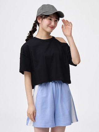 GIRLSクロップドワンショルダーT JR 【KIDS・TEEN】 【TEEN(ティーン)】【GU公式/ジーユー】 【BLACK】 GIRLSクロップドワンショルダーT JR 【KIDS・TEEN】 【TEEN(ティーン)】【GU公式/ジーユー】 【BLACK】