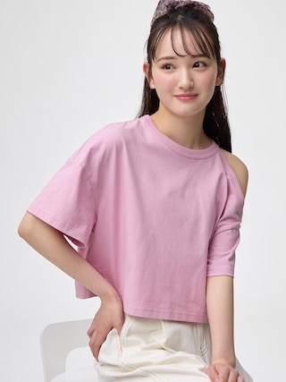 GIRLSクロップドワンショルダーT JR 【KIDS・TEEN】 【TEEN(ティーン)】【GU公式/ジーユー】 【PINK】 GIRLSクロップドワンショルダーT JR 【KIDS・TEEN】 【TEEN(ティーン)】【GU公式/ジーユー】 【PINK】