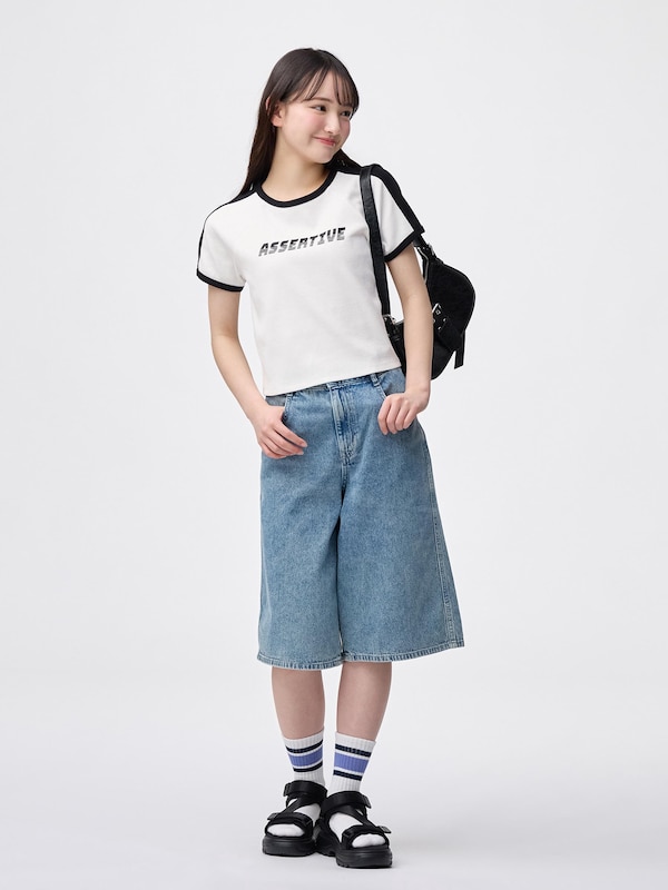 GIRLSリブクロップドラインT JR