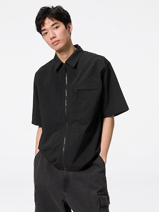 ナイロンジップアップシャツ(5分袖) 【メンズ】 【シャツ・ポロシャツ】【GU公式/ジーユー】 【BLACK】 ナイロンジップアップシャツ(5分袖) 【メンズ】 【シャツ・ポロシャツ】【GU公式/ジーユー】 【BLACK】