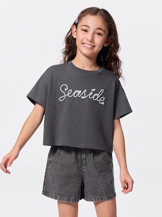 GIRLSグラフィックT(ロープ刺繍) 【KIDS・TEEN】 【キッズ Tシャツ・スウェット・ニット】【GU公式/ジーユー】 【DARK GRAY】 GIRLSグラフィックT(ロープ刺繍) 【KIDS・TEEN】 【キッズ Tシャツ・スウェット・ニット】【GU公式/ジーユー】 【DARK GRAY】