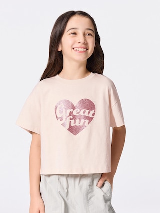 GIRLSグラフィックT(グリッター) 【KIDS・TEEN】 【キッズ Tシャツ・スウェット・ニット】【GU公式/ジーユー】 【PINK】 GIRLSグラフィックT(グリッター) 【KIDS・TEEN】 【キッズ Tシャツ・スウェット・ニット】【GU公式/ジーユー】 【PINK】