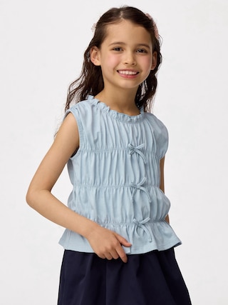 GIRLSフロントリボンシャーリングT(ノースリーブ) 【KIDS・TEEN】 【キッズ Tシャツ・スウェット・ニット】【GU公式/ジーユー】 【BLUE】 GIRLSフロントリボンシャーリングT(ノースリーブ) 【KIDS・TEEN】 【キッズ Tシャツ・スウェット・ニット】【GU公式/ジーユー】 【BLUE】