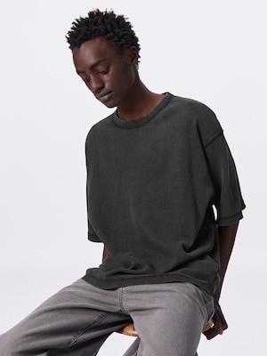 ウォッシュドワッフルボクシーT(5分袖)(オーバーサイズ)