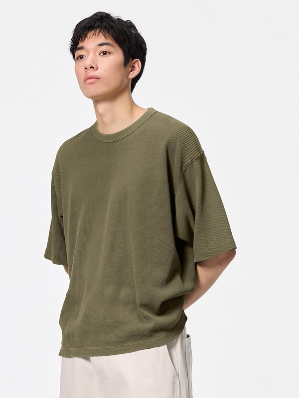 ウォッシュドワッフルボクシーT(5分袖)(オーバーサイズ)