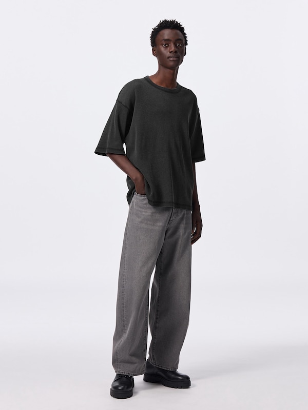 ウォッシュドワッフルボクシーT(5分袖)(オーバーサイズ)
