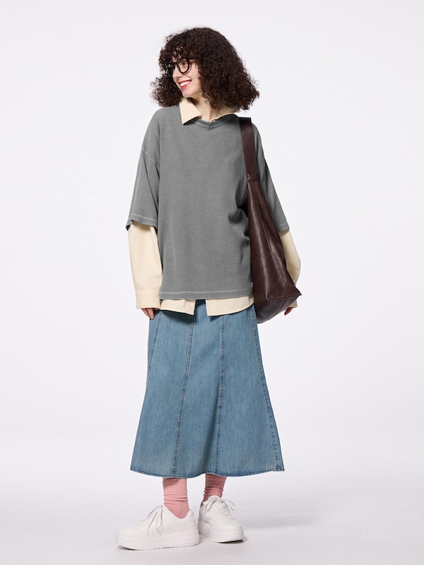 ウォッシュドワッフルボクシーT(5分袖)(オーバーサイズ)