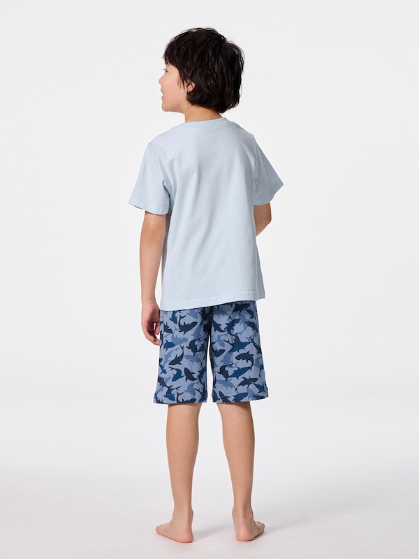 KIDS(男女兼用)コットンラウンジセット(半袖&ショートパンツ)(シャーク)