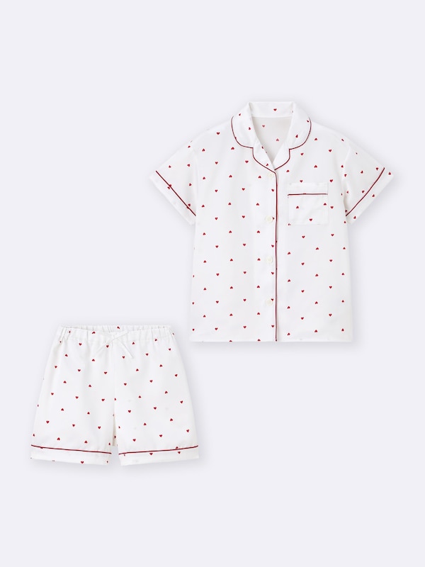GIRLSサテンパジャマ(半袖&ショートパンツ)(ハート)