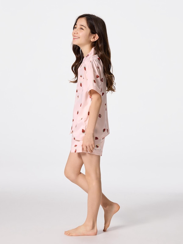 GIRLSサテンパジャマ(半袖&ショートパンツ)(ストロベリー)