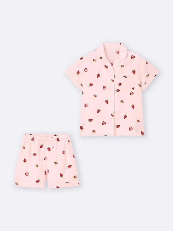 GIRLSサテンパジャマ(半袖&ショートパンツ)(ストロベリー)