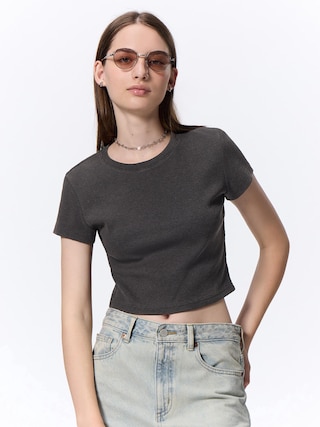 ウォッシュドリブミニT 【レディース】 【Tシャツ・スウェット】【GU公式/ジーユー】 【DARK GRAY】 ウォッシュドリブミニT 【レディース】 【Tシャツ・スウェット】【GU公式/ジーユー】 【DARK GRAY】