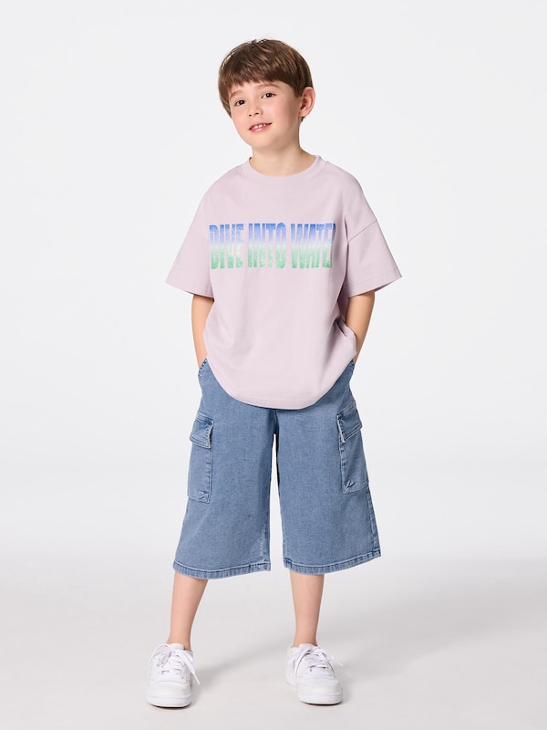 KIDS(男女兼用)デニムワイドカーゴクロップドパンツ+E