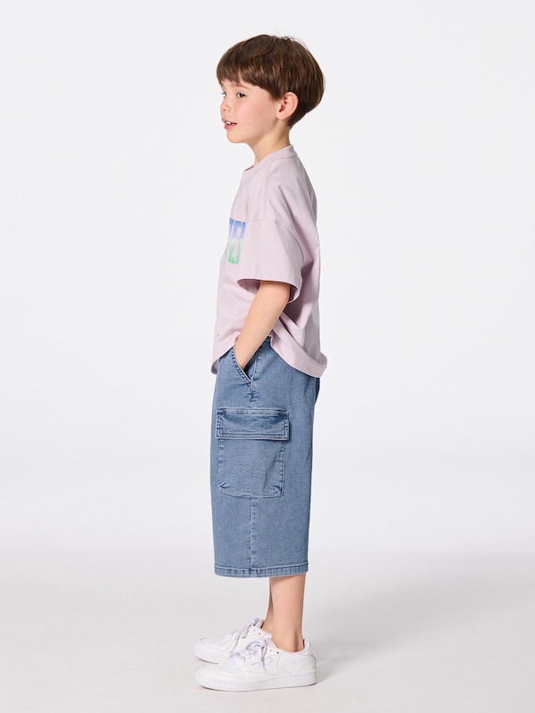 KIDS(男女兼用)デニムワイドカーゴクロップドパンツ+E