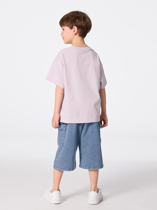 KIDS(男女兼用)デニムワイドカーゴクロップドパンツ+E