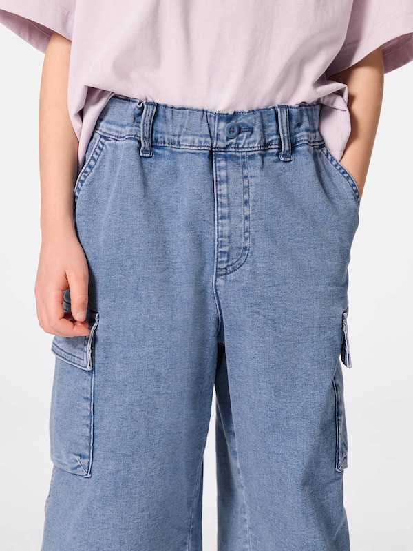 KIDS(男女兼用)デニムワイドカーゴクロップドパンツ+E