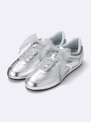 リボンスニーカー 【レディース】 【シューズ】【GU公式/ジーユー】 【SILVER】 リボンスニーカー 【レディース】 【シューズ】【GU公式/ジーユー】 【SILVER】