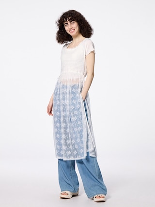 レースチュールワンピース(ノースリーブ)+E 【レディース】 【ワンピース・サロペット】【GU公式/ジーユー】 【OFF WHITE】 レースチュールワンピース(ノースリーブ)+E 【レディース】 【ワンピース・サロペット】【GU公式/ジーユー】 【OFF WHITE】