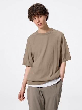 シアークルーネックセーター(5分袖)+E 【メンズ】 【ニット・カーディガン】【GU公式/ジーユー】 【BROWN】 シアークルーネックセーター(5分袖)+E 【メンズ】 【ニット・カーディガン】【GU公式/ジーユー】 【BROWN】