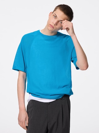 シアークルーネックセーター(5分袖)+E 【メンズ】 【ニット・カーディガン】【GU公式/ジーユー】 【BLUE】 シアークルーネックセーター(5分袖)+E 【メンズ】 【ニット・カーディガン】【GU公式/ジーユー】 【BLUE】