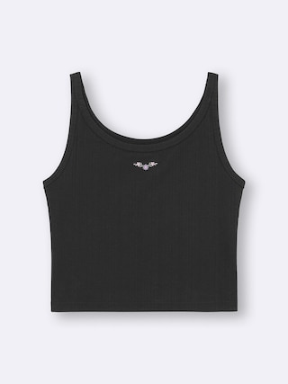 コットンブレンドクロップドタンクトップ(ドライ)(フラワー) 【レディース】 【Tシャツ・スウェット】【GU公式/ジーユー】 【BLACK】 コットンブレンドクロップドタンクトップ(ドライ)(フラワー) 【レディース】 【Tシャツ・スウェット】【GU公式/ジーユー】 【BLACK】