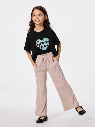 GIRLSリブプルオンワイドフレアパンツ 【KIDS・TEEN】 【キッズ パンツ・スカート】【GU公式/ジーユー】 【PINK】 GIRLSリブプルオンワイドフレアパンツ 【KIDS・TEEN】 【キッズ パンツ・スカート】【GU公式/ジーユー】 【PINK】