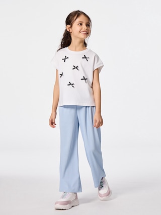 GIRLSリブプルオンワイドフレアパンツ 【KIDS・TEEN】 【キッズ パンツ・スカート】【GU公式/ジーユー】 【BLUE】 GIRLSリブプルオンワイドフレアパンツ 【KIDS・TEEN】 【キッズ パンツ・スカート】【GU公式/ジーユー】 【BLUE】