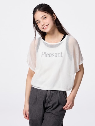 GIRLS2ピースメッシュセーター(半袖)JR 【KIDS・TEEN】 【TEEN(ティーン)】【GU公式/ジーユー】 【OFF WHITE】 GIRLS2ピースメッシュセーター(半袖)JR 【KIDS・TEEN】 【TEEN(ティーン)】【GU公式/ジーユー】 【OFF WHITE】