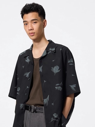 オープンカラーシャツ(5分袖)(フラワー) 【メンズ】 【シャツ・ポロシャツ】【GU公式/ジーユー】 【BLACK】 オープンカラーシャツ(5分袖)(フラワー) 【メンズ】 【シャツ・ポロシャツ】【GU公式/ジーユー】 【BLACK】