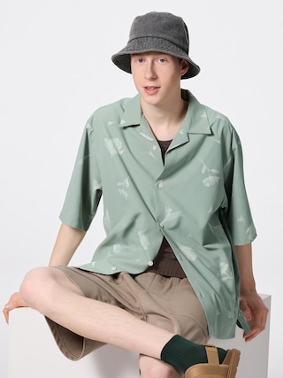 オープンカラーシャツ(5分袖)(フラワー) 【メンズ】 【シャツ・ポロシャツ】【GU公式/ジーユー】 【GREEN】 オープンカラーシャツ(5分袖)(フラワー) 【メンズ】 【シャツ・ポロシャツ】【GU公式/ジーユー】 【GREEN】