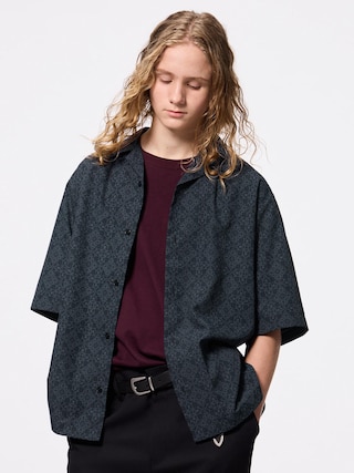 オープンカラーシャツ(5分袖)(ジオメトリック) 【メンズ】 【シャツ・ポロシャツ】【GU公式/ジーユー】 【NAVY】 オープンカラーシャツ(5分袖)(ジオメトリック) 【メンズ】 【シャツ・ポロシャツ】【GU公式/ジーユー】 【NAVY】