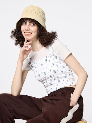 シャーリングフラワープリントキャミソール+E 【レディース】 【Tシャツ・スウェット】【GU公式/ジーユー】 【OFF WHITE】 シャーリングフラワープリントキャミソール+E 【レディース】 【Tシャツ・スウェット】【GU公式/ジーユー】 【OFF WHITE】