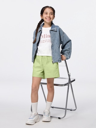 GIRLSペーパーバッグウエストショーツ 【KIDS・TEEN】 【キッズ パンツ・スカート】【GU公式/ジーユー】 【GREEN】 GIRLSペーパーバッグウエストショーツ 【KIDS・TEEN】 【キッズ パンツ・スカート】【GU公式/ジーユー】 【GREEN】