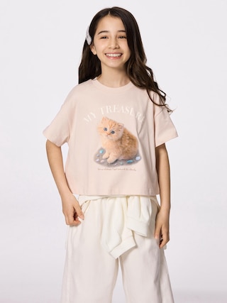 GIRLSグラフィックT(キャット) 【KIDS・TEEN】 【キッズ Tシャツ・スウェット・ニット】【GU公式/ジーユー】 【PINK】 GIRLSグラフィックT(キャット) 【KIDS・TEEN】 【キッズ Tシャツ・スウェット・ニット】【GU公式/ジーユー】 【PINK】