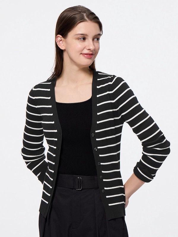 UVカットボーダーVネックカーディガンZ+E