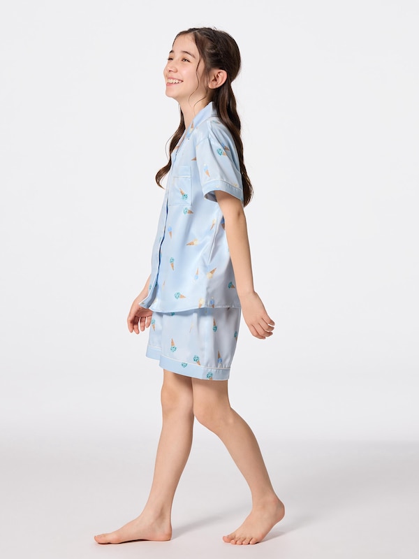 GIRLSサテンパジャマ(半袖&ショートパンツ)(アイスクリーム)