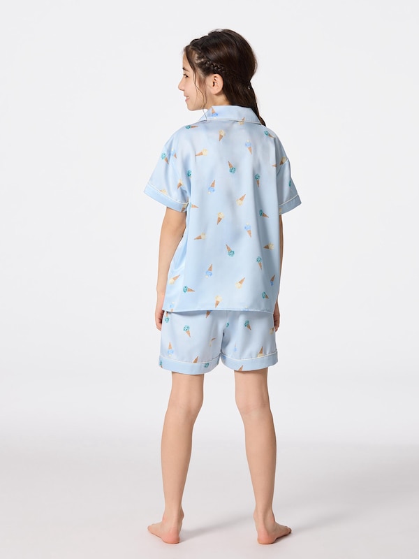GIRLSサテンパジャマ(半袖&ショートパンツ)(アイスクリーム)