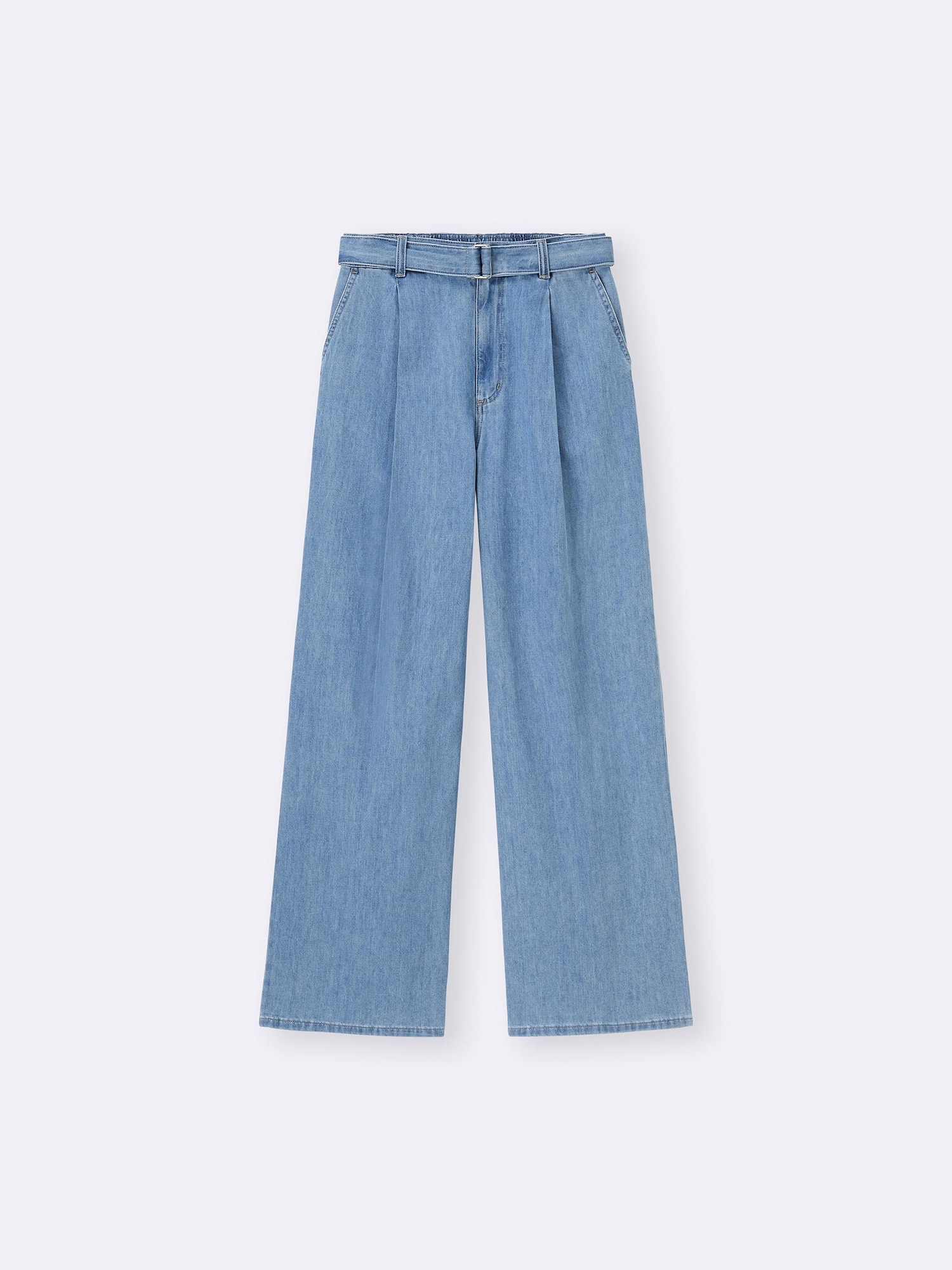 GU公式 | ライトデニムベルテッドワイドパンツ+EC(丈長め80.0cm)