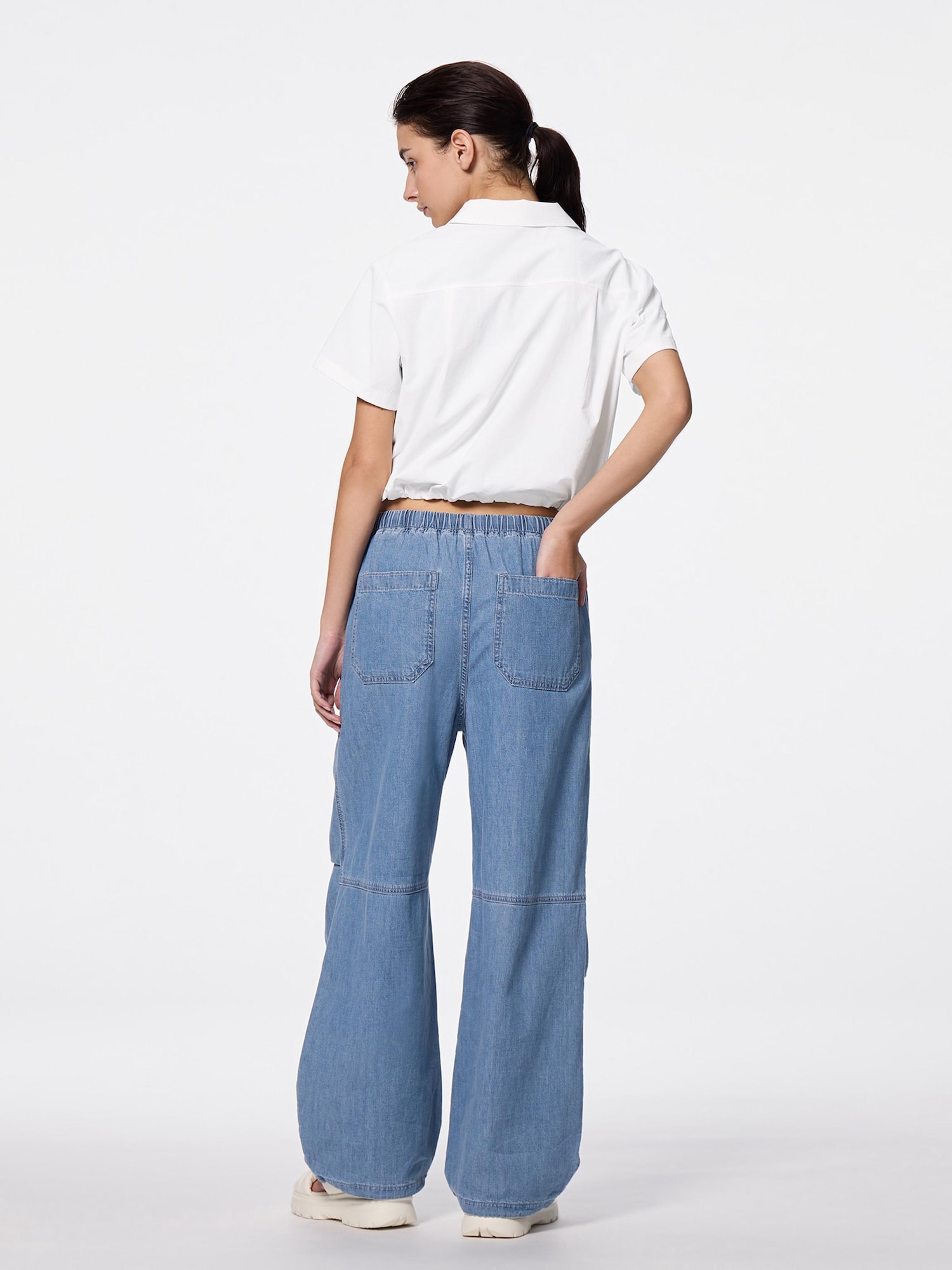 ネイビーワイドデニムパンツ Sサイズ gu デニムパンツ S W60〜66 ボトムス パンツ カジュアル ネイビー 紺