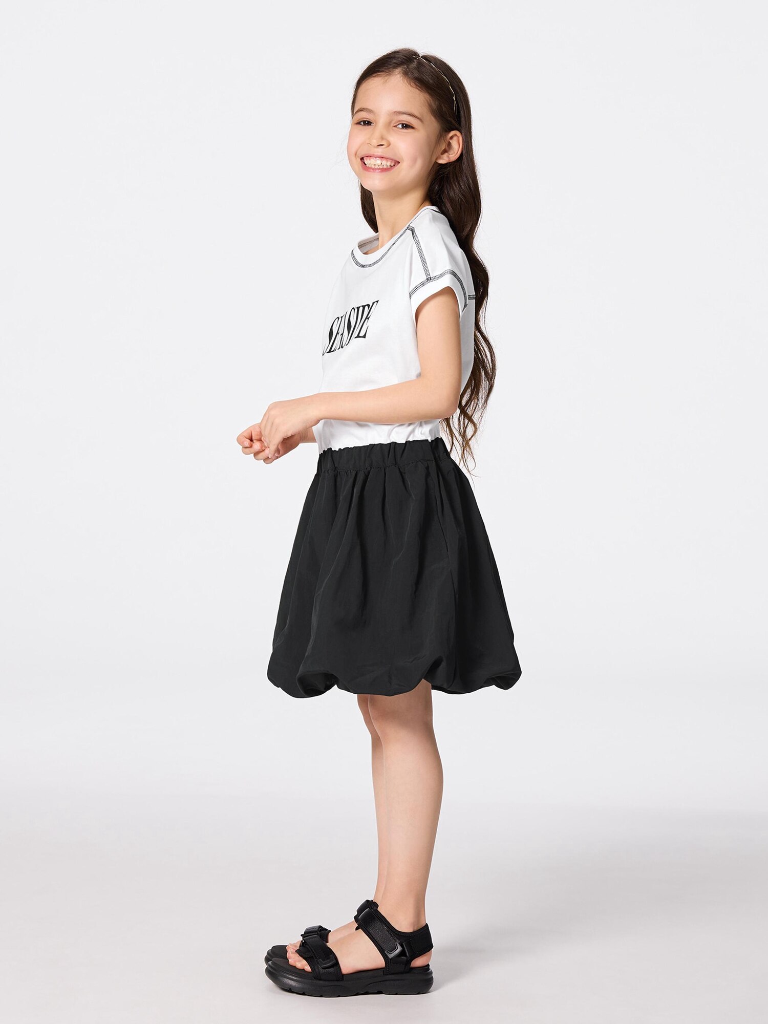 GU公式 | GIRLSカットソーコンビネーションバブルワンピース