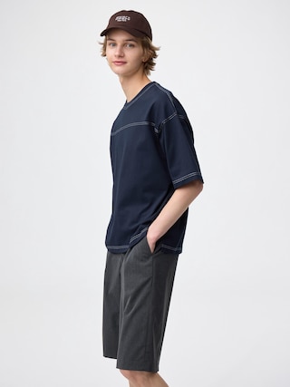ボクシーフットボールT(5分袖) 【メンズ】 【Tシャツ・スウェット】【GU公式/ジーユー】 【NAVY】 ボクシーフットボールT(5分袖) 【メンズ】 【Tシャツ・スウェット】【GU公式/ジーユー】 【NAVY】