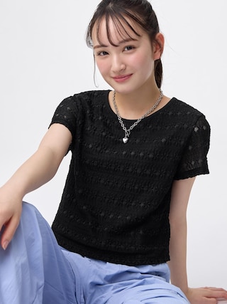 GIRLSレースコンビネーションT JR 【KIDS・TEEN】 【TEEN(ティーン)】【GU公式/ジーユー】 【BLACK】 GIRLSレースコンビネーションT JR 【KIDS・TEEN】 【TEEN(ティーン)】【GU公式/ジーユー】 【BLACK】