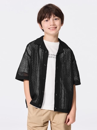KIDS(男女兼用)ウォッシャブルメッシュニットシャツ(5分袖)NT+E 【KIDS・TEEN】 【キッズ Tシャツ・スウェット・ニット】【GU公式/ジーユー】 【BLACK】 KIDS(男女兼用)ウォッシャブルメッシュニットシャツ(5分袖)NT+E 【KIDS・TEEN】 【キッズ Tシャツ・スウェット・ニット】【GU公式/ジーユー】 【BLACK】