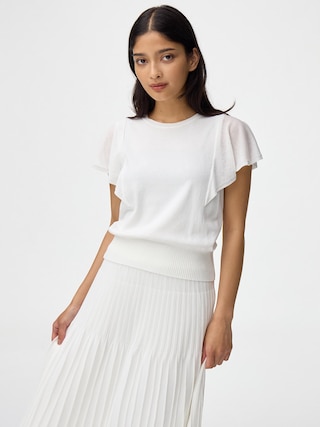 シアーラッフルスリーブセーター(半袖)Z+E 【レディース】 【ニット・カーディガン】【GU公式/ジーユー】 【OFF WHITE】 シアーラッフルスリーブセーター(半袖)Z+E 【レディース】 【ニット・カーディガン】【GU公式/ジーユー】 【OFF WHITE】