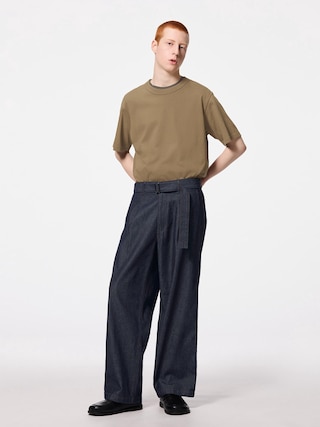 デニムベルテッドパンツNTQ+E 【メンズ】 【パンツ】【GU公式/ジーユー】 【NAVY】 デニムベルテッドパンツNTQ+E 【メンズ】 【パンツ】【GU公式/ジーユー】 【NAVY】