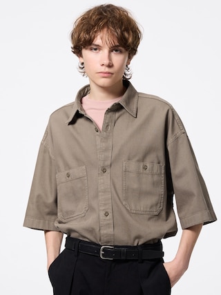 ツイルボクシーワークシャツ(5分袖)Q 【メンズ】 【シャツ・ポロシャツ】【GU公式/ジーユー】 【BROWN】 ツイルボクシーワークシャツ(5分袖)Q 【メンズ】 【シャツ・ポロシャツ】【GU公式/ジーユー】 【BROWN】