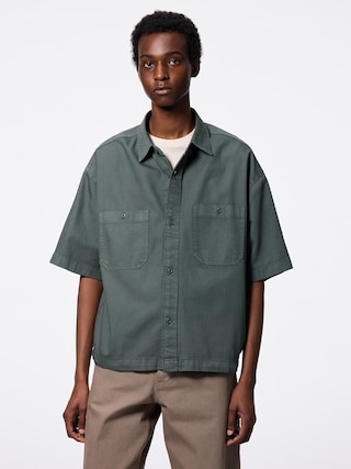 ツイルボクシーワークシャツ(5分袖)Q 【メンズ】 【シャツ・ポロシャツ】【GU公式/ジーユー】 【DARK GREEN】 ツイルボクシーワークシャツ(5分袖)Q 【メンズ】 【シャツ・ポロシャツ】【GU公式/ジーユー】 【DARK GREEN】