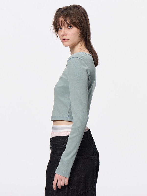 ウォッシュドリブクロップドT(長袖)