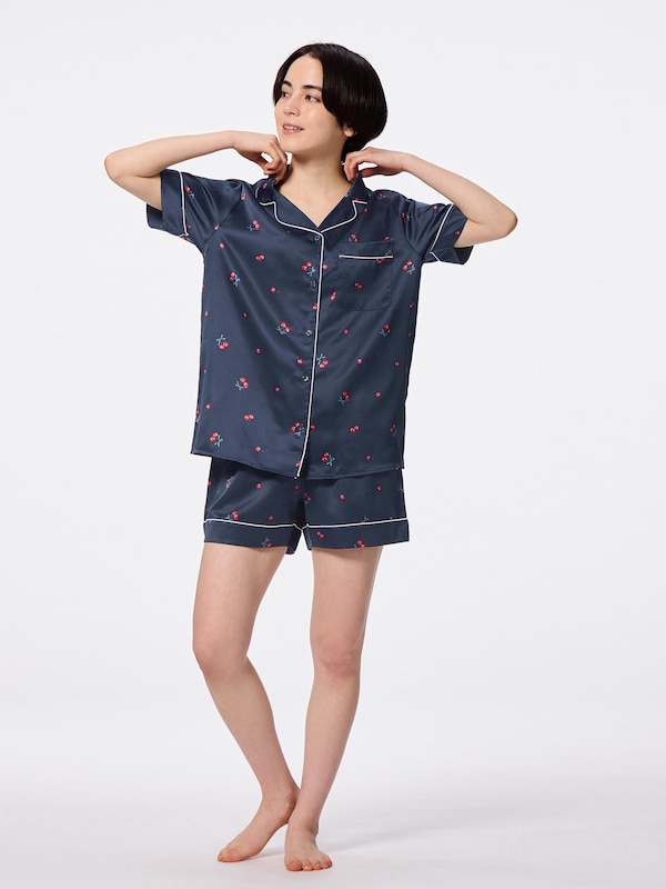 サテンパジャマ(半袖&�ショートパンツ)(チェリー)+X